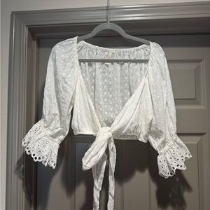Spell cropped tie front eyelet top